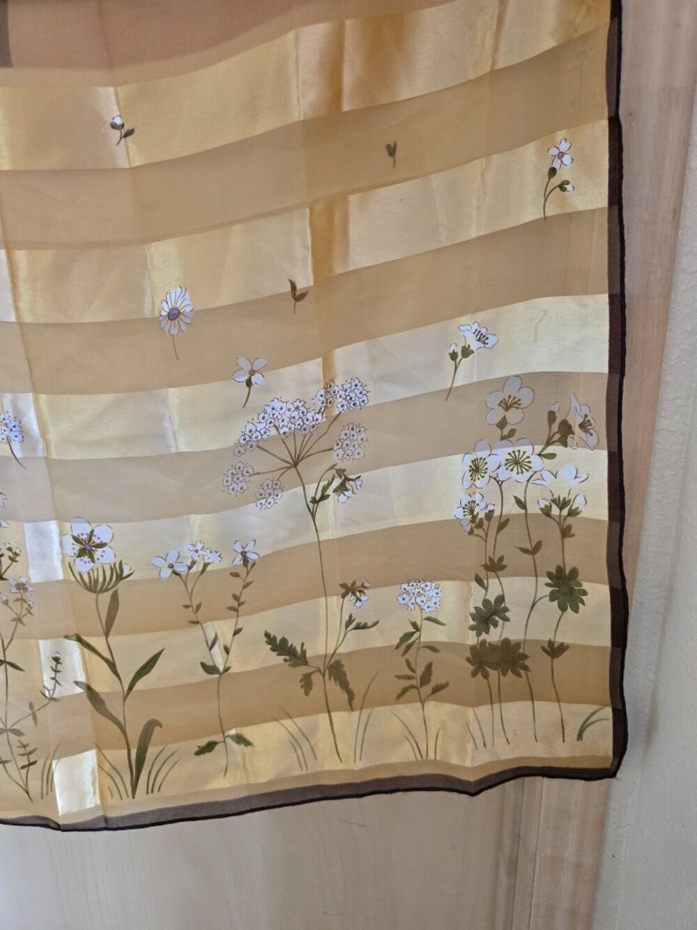 Beautiful Gold-Ivory-Green-Brown 39"x40" Floral Scarf - Picture 6 of 11